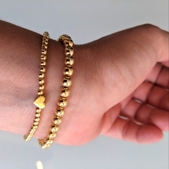 2 Bracelets natural rose stones , gold plated beads and Hasma stackable - Picture 5 of 10